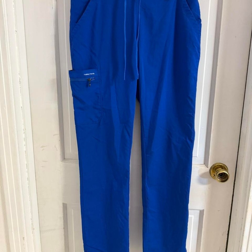 Healing Hand scrub pants, purple label. Blue, size S